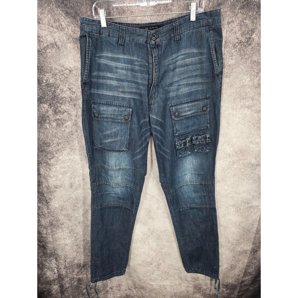 Sean John Jeans Mens 34 X 34 Blue‎ Cargo Grunge Denim Whiskers Streetwear Y2K